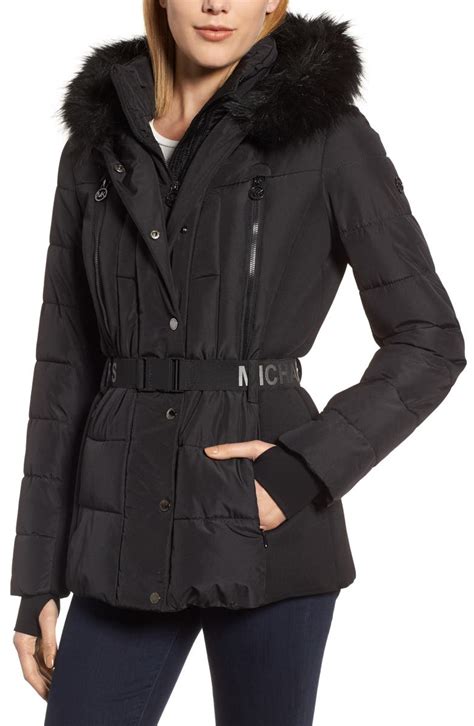 michael kors active belted faux-fur-trim puffer coat|Michael Kors puffer coats women's.